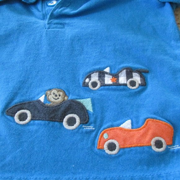 Carters Just One You Pullover Polo Shirt Boys 9M Blue Short‎ Sleeve Cars Collar - Picture 3 of 4